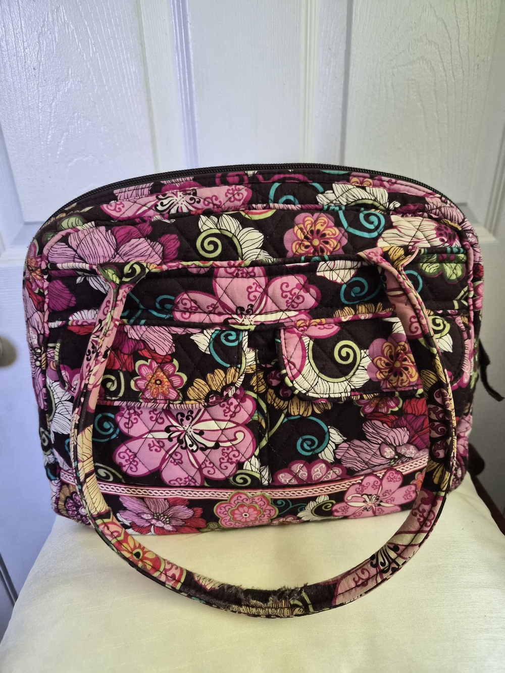 Vera Wang Quilted Floral Tote in Pink, Teal and Black